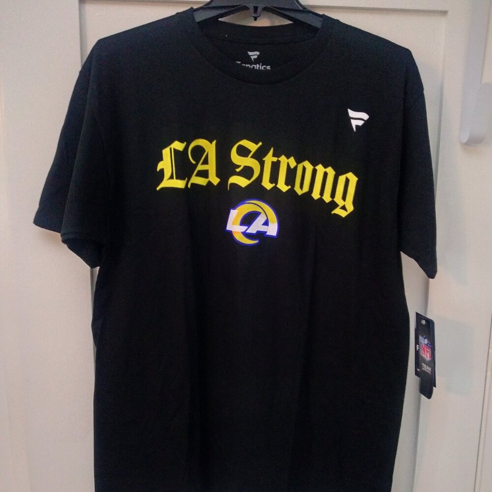 Fanatics Mens Size Large "LA Strong" Los Angeles RAMS Black Cotton Tee NFL New